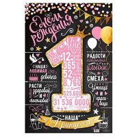 Плакат на 1 год "С днем рождения!" розовый